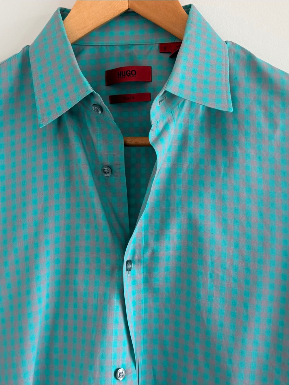 HUGO Aqua and Mint Checker Dress Shirt